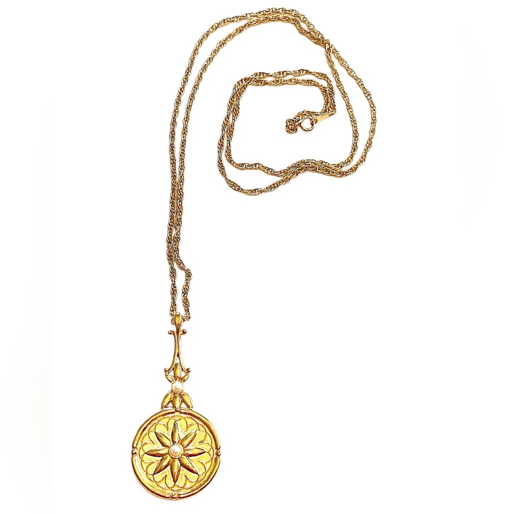 AVON Vintage Hand Mirror Pendant Necklace Gold